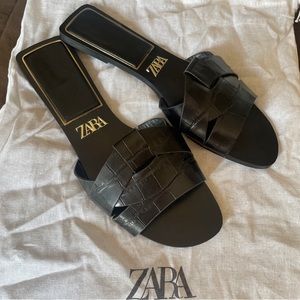 zara | croc flat sandals
